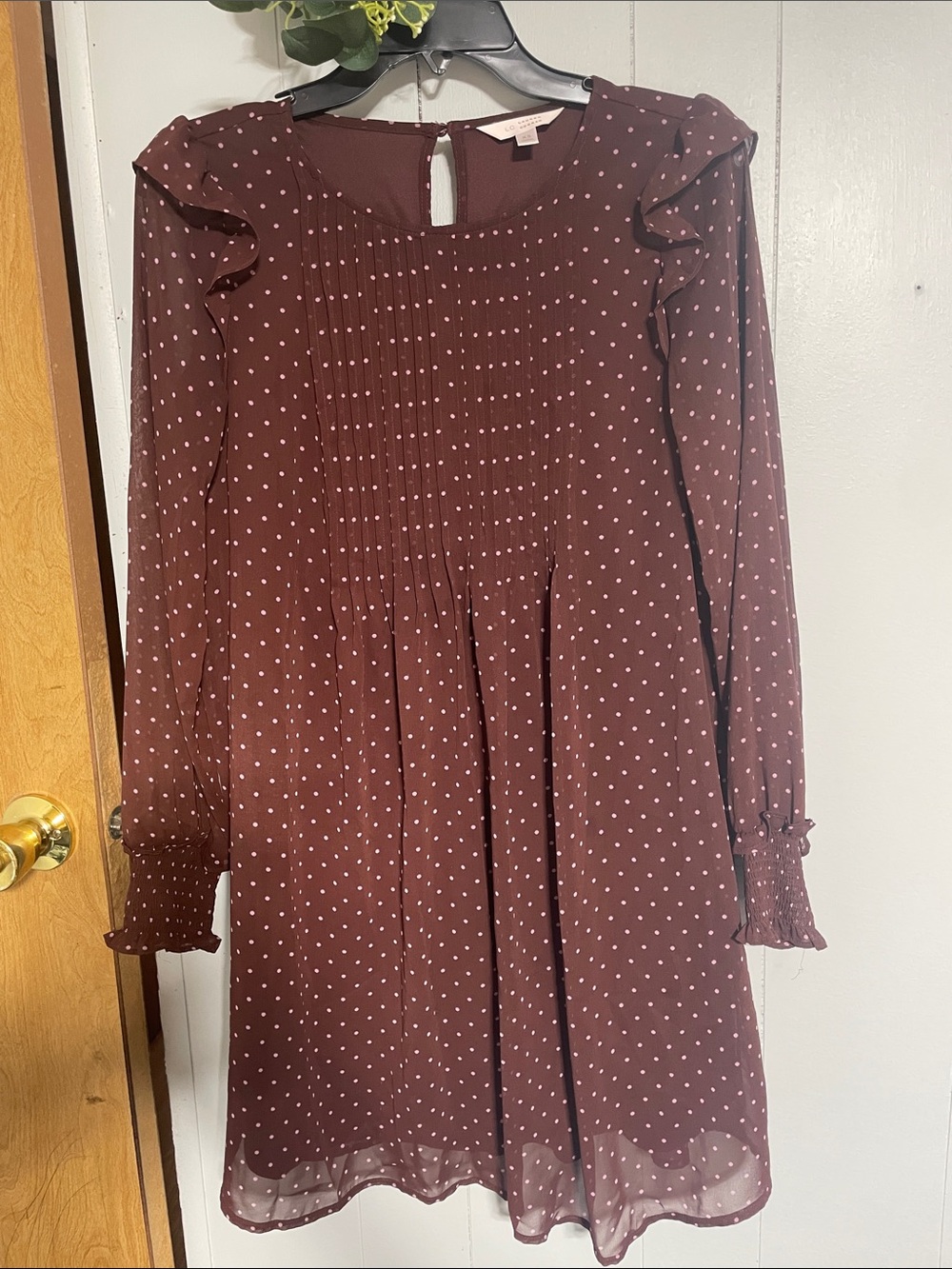 LC Lauren Conrad Brown Polka Dot Long Sleeve Dress